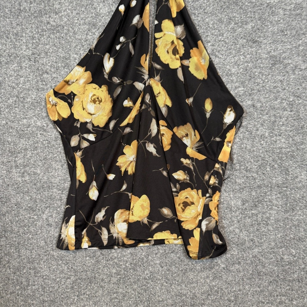 Anthropologie Shirt Womens Large Black Floral Tieneck Shirred Halter Top Y2K NEW - Picture 3 of 11